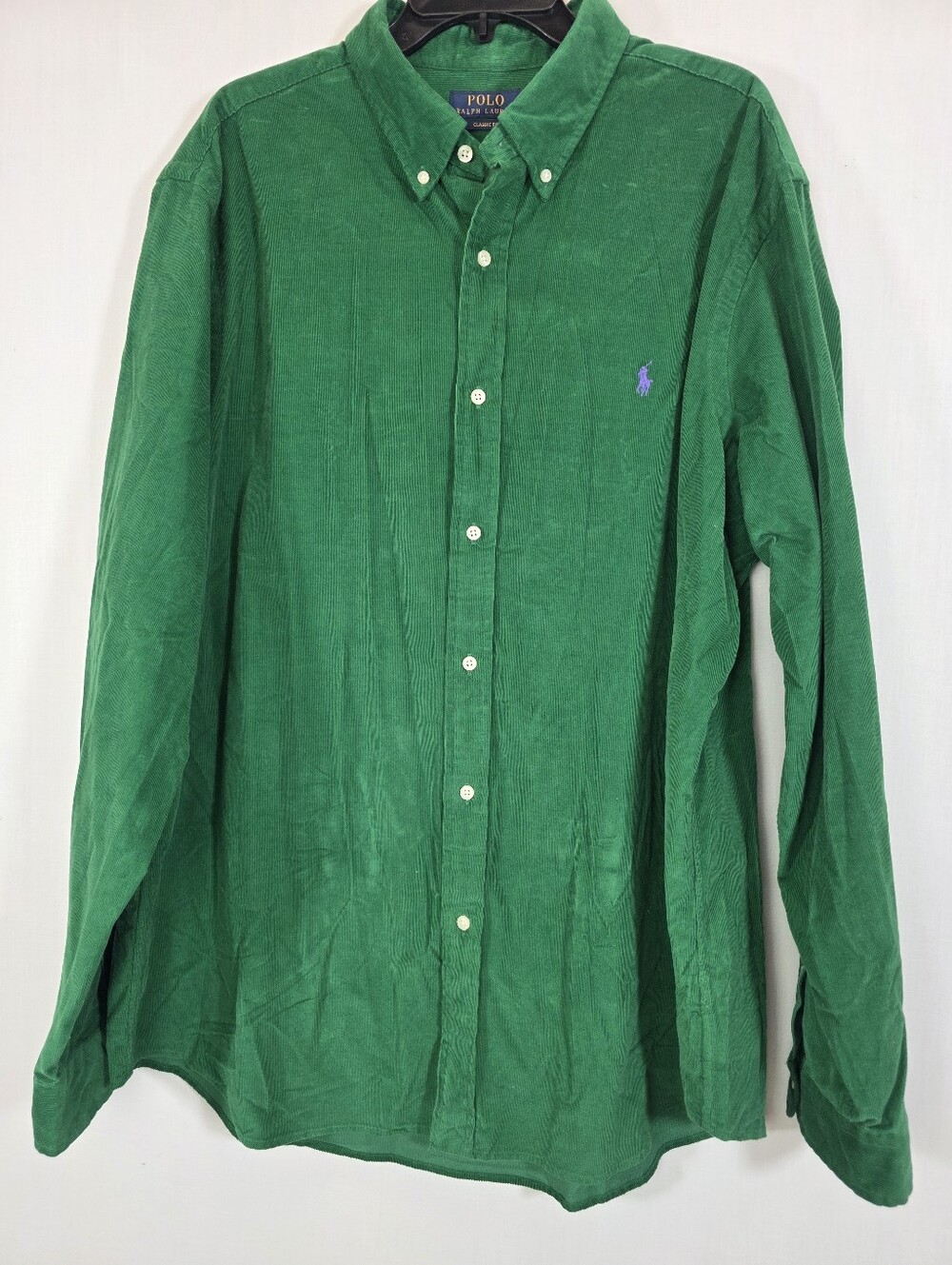 Polo Ralph Lauren XXL Green Corduroy Button Down Shirt Purple Pony Classic Fit